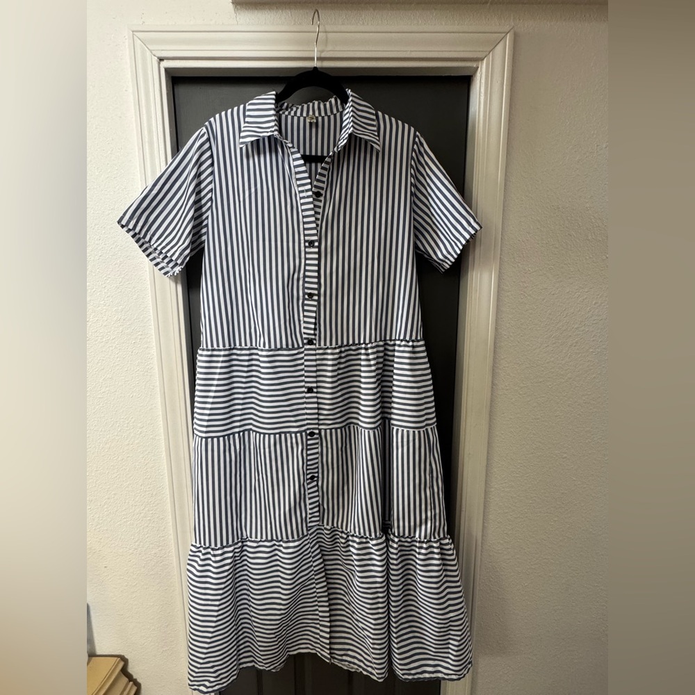 Blue and White Striped Button-Up dress - 2XL